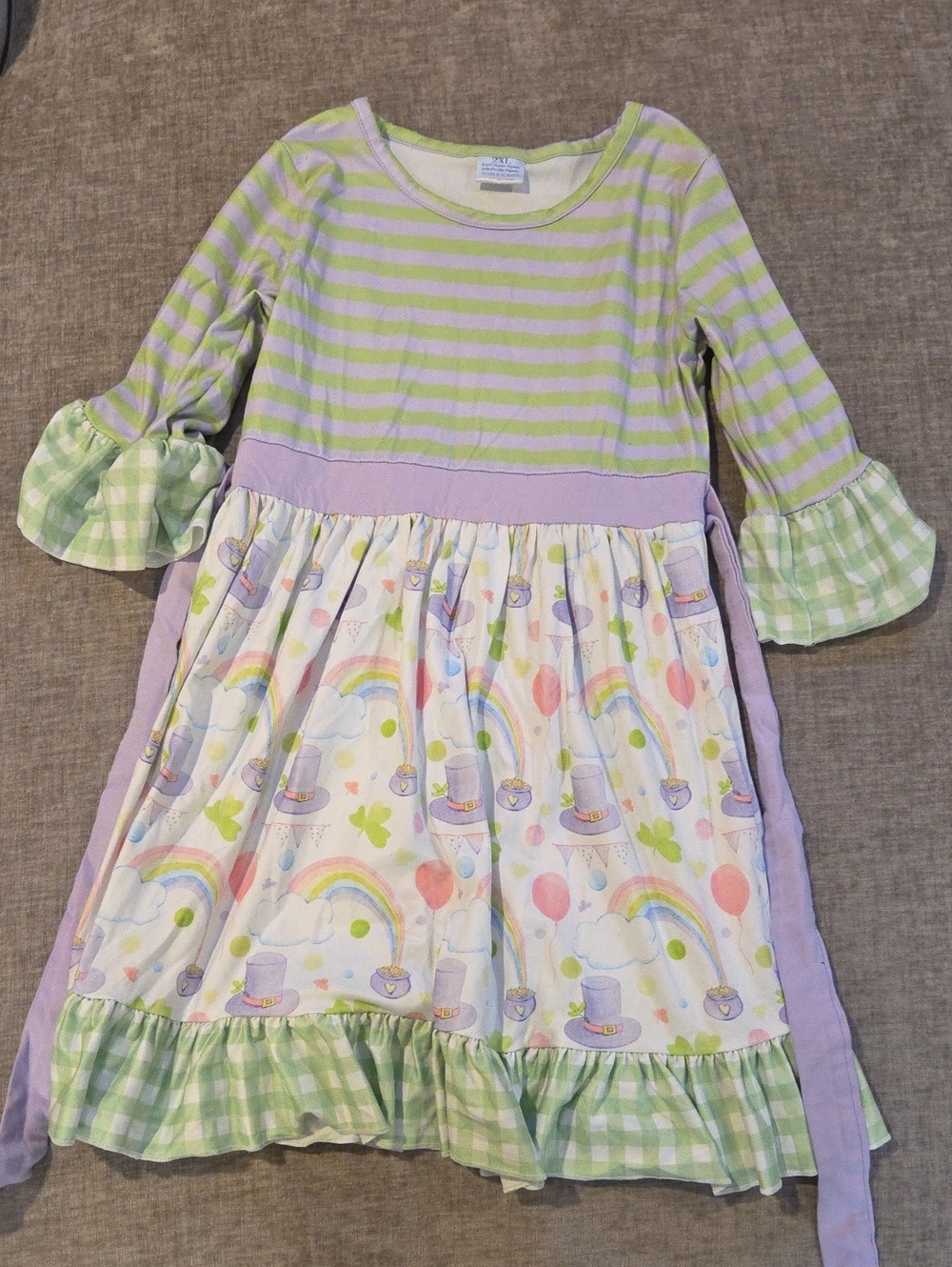 Girls' Lavender & Green Rainbow Print Dress